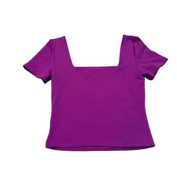 Aritzia BABATON Purple Short Sleeve Crop Top Size Small EUC - Picture 2 of 4